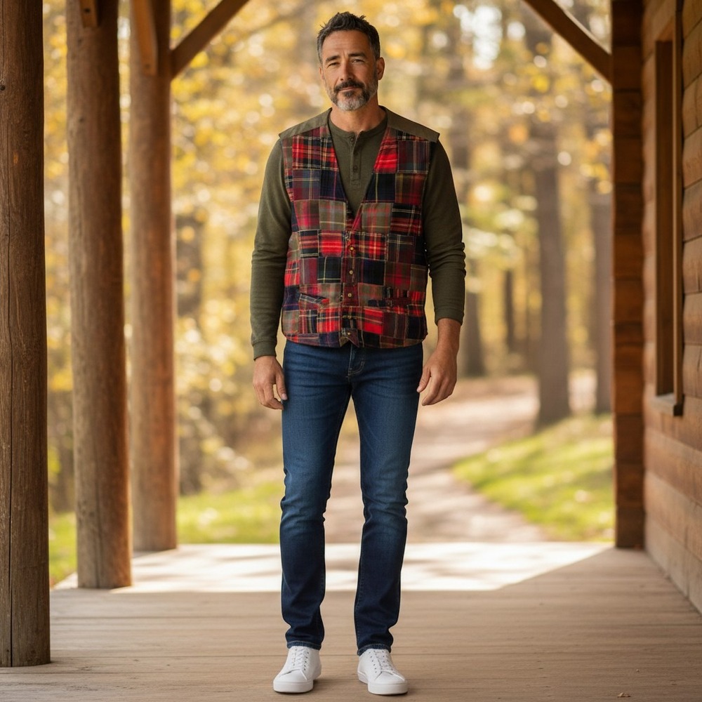 Orvis Vest Mens XL Multi Plaid Patchwork Wool Cotton Sporting Traditions Cinch